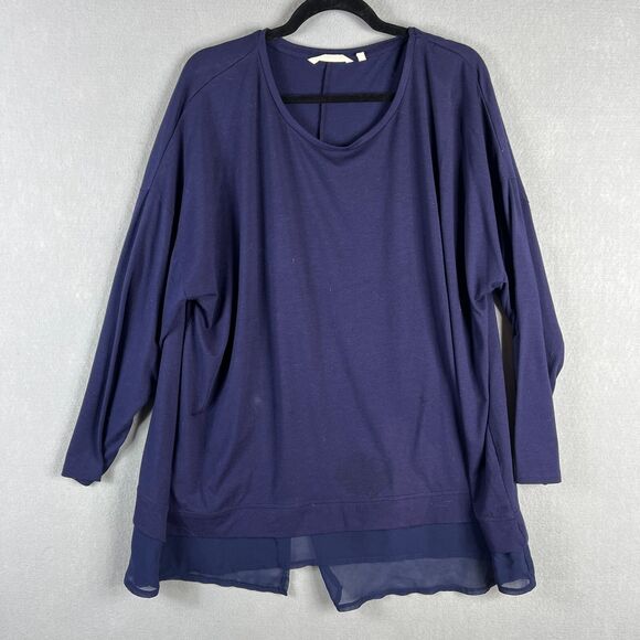 Soft Surroundings Top Women 3X Purple Blouse High Low Sheer Hem Stretch Pullover - Picture 1 of 10